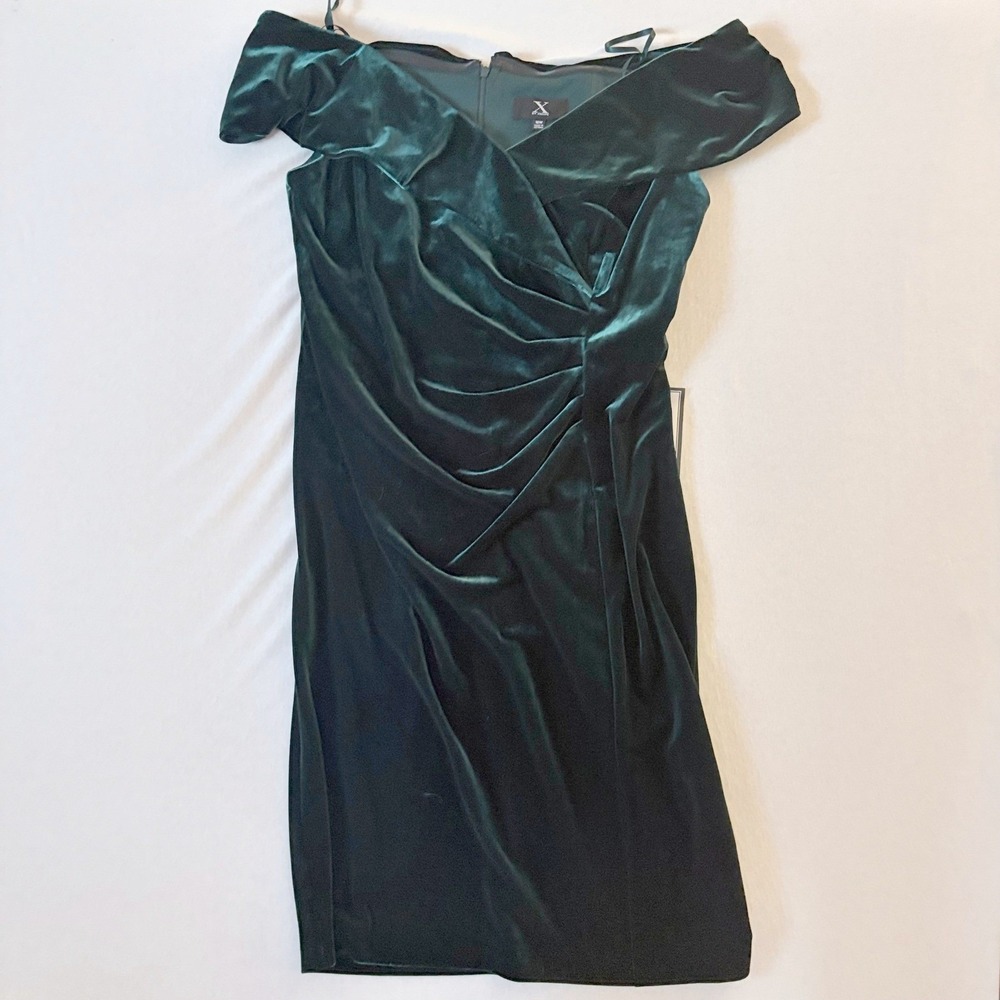 X by Xscape Womens Hunter Green Velvet Off Shoulder Ruched Sheath Dress 16W NEW